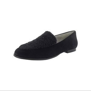 Lori Goldstein Greer Black Shearling Suede Loafers